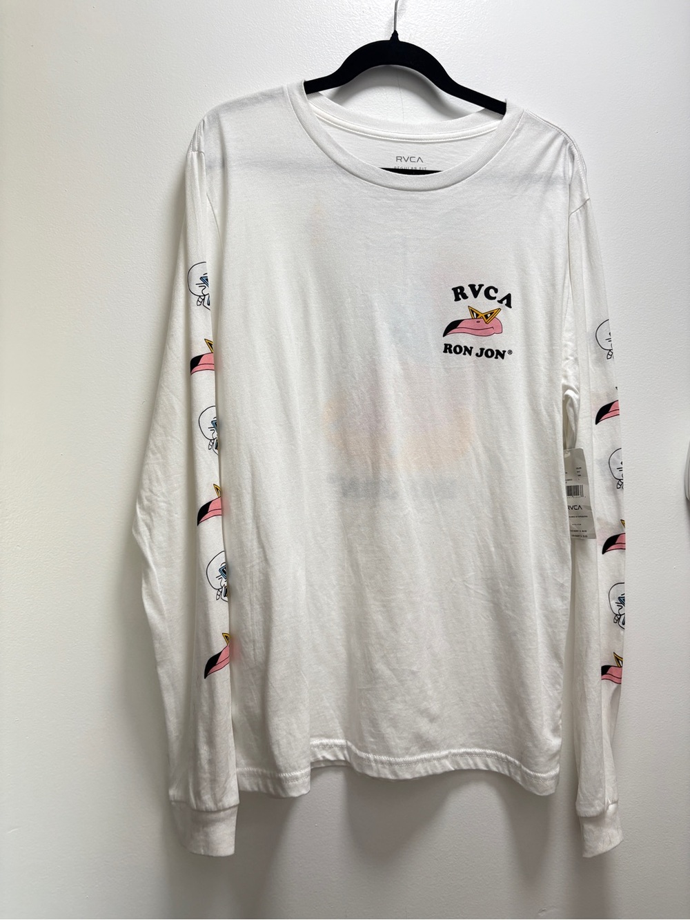 RVCA White Long Sleeve Graphic Tee with Flamingos and Skulls - grunge
